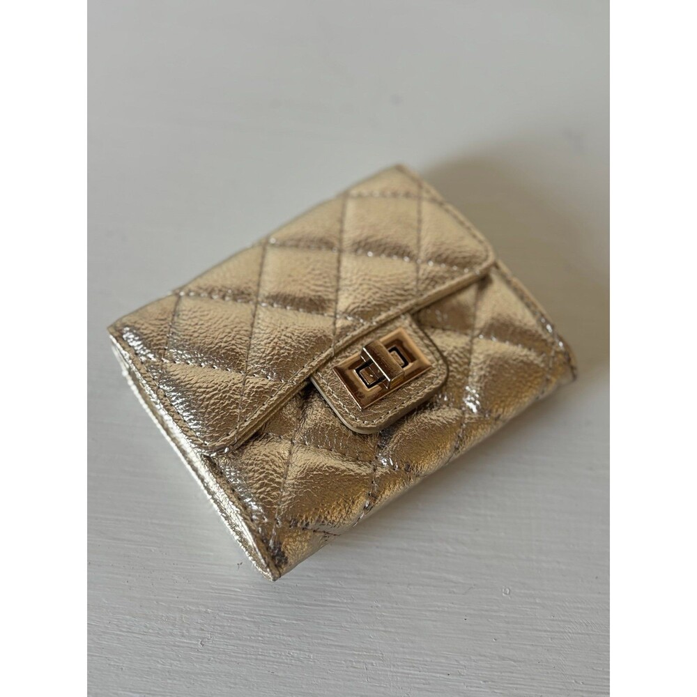 Metallic gold wallet, slim women’s fashion accessories, synthetic fabric *CLEAN*
